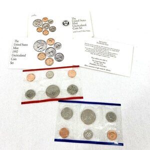 1992 Uncirculated United States Coin Proof Mint Set D and P Mint Marks